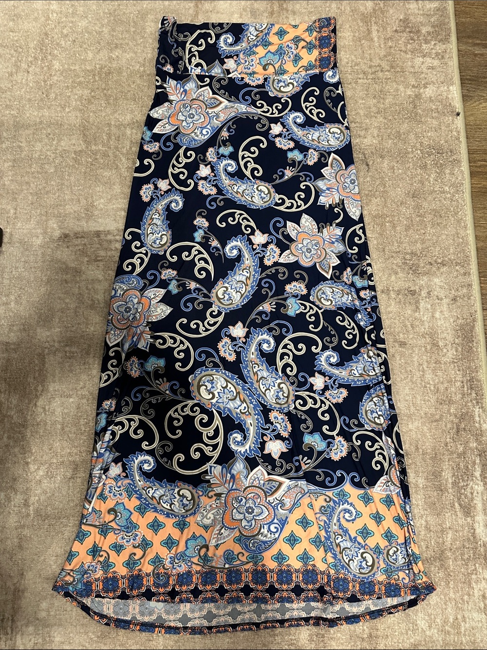 Paisley Print Maxi Skirt - Navy and Peach